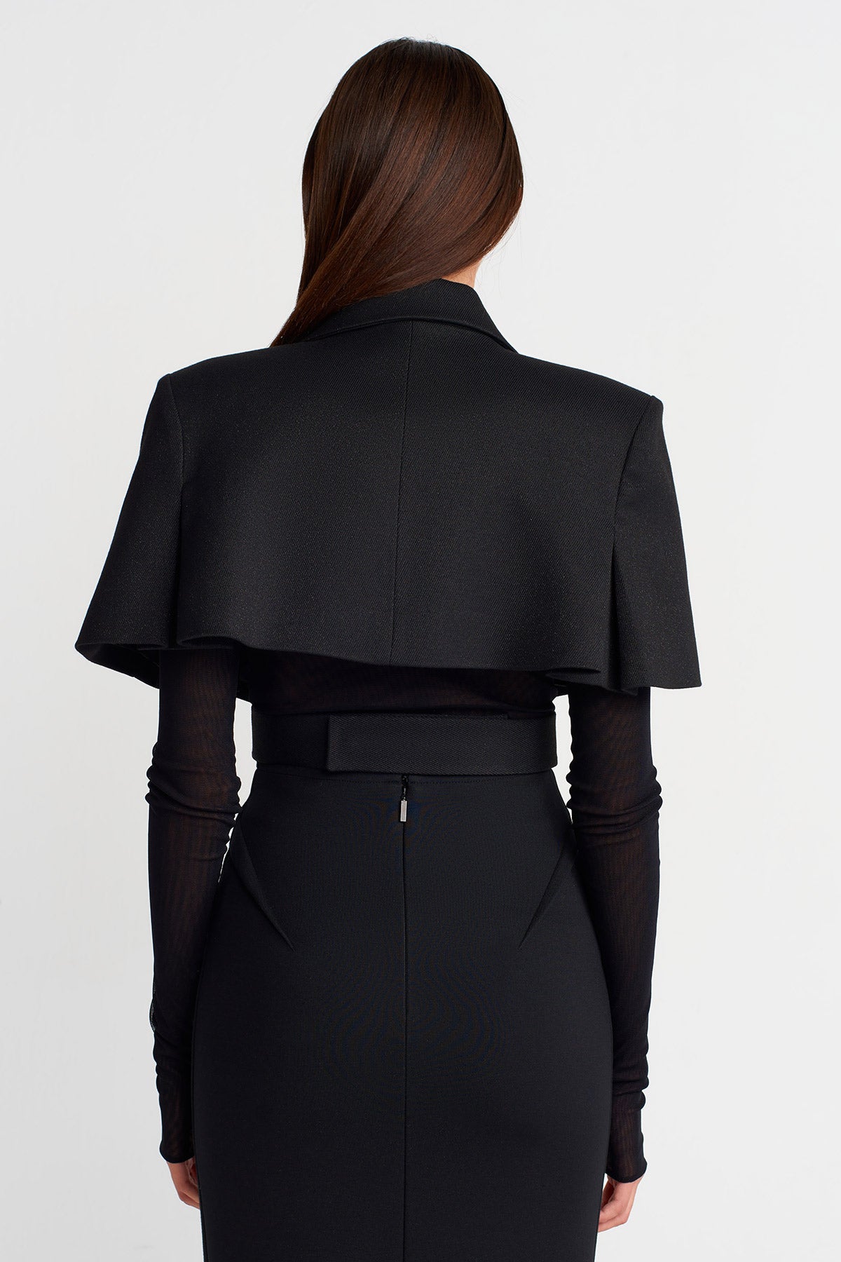 Black Cropped Structured Jacket-Y265015015