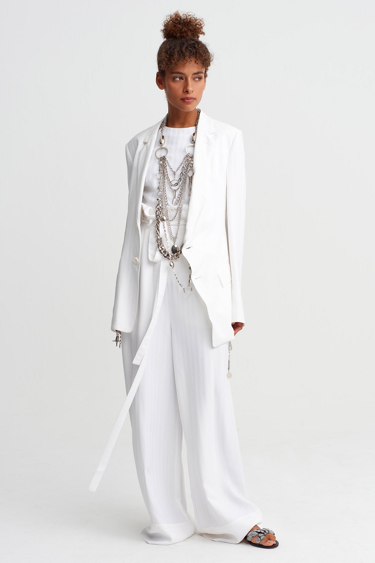 Off White Tone-on-Tone Textured Blazer Jacket-Y265015033
