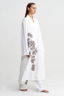 Off White Embroidered Long Kimono-Y265015034