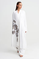 Off White Embroidered Long Kimono-Y265015034