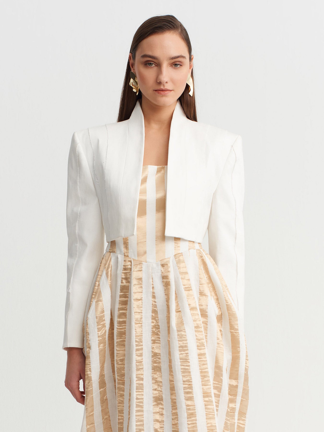 Off White Patchwork Construction Crop Jacket-Y265015038