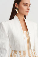 Off White Patchwork Construction Crop Jacket-Y265015038