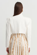 Off White Patchwork Construction Crop Jacket-Y265015038