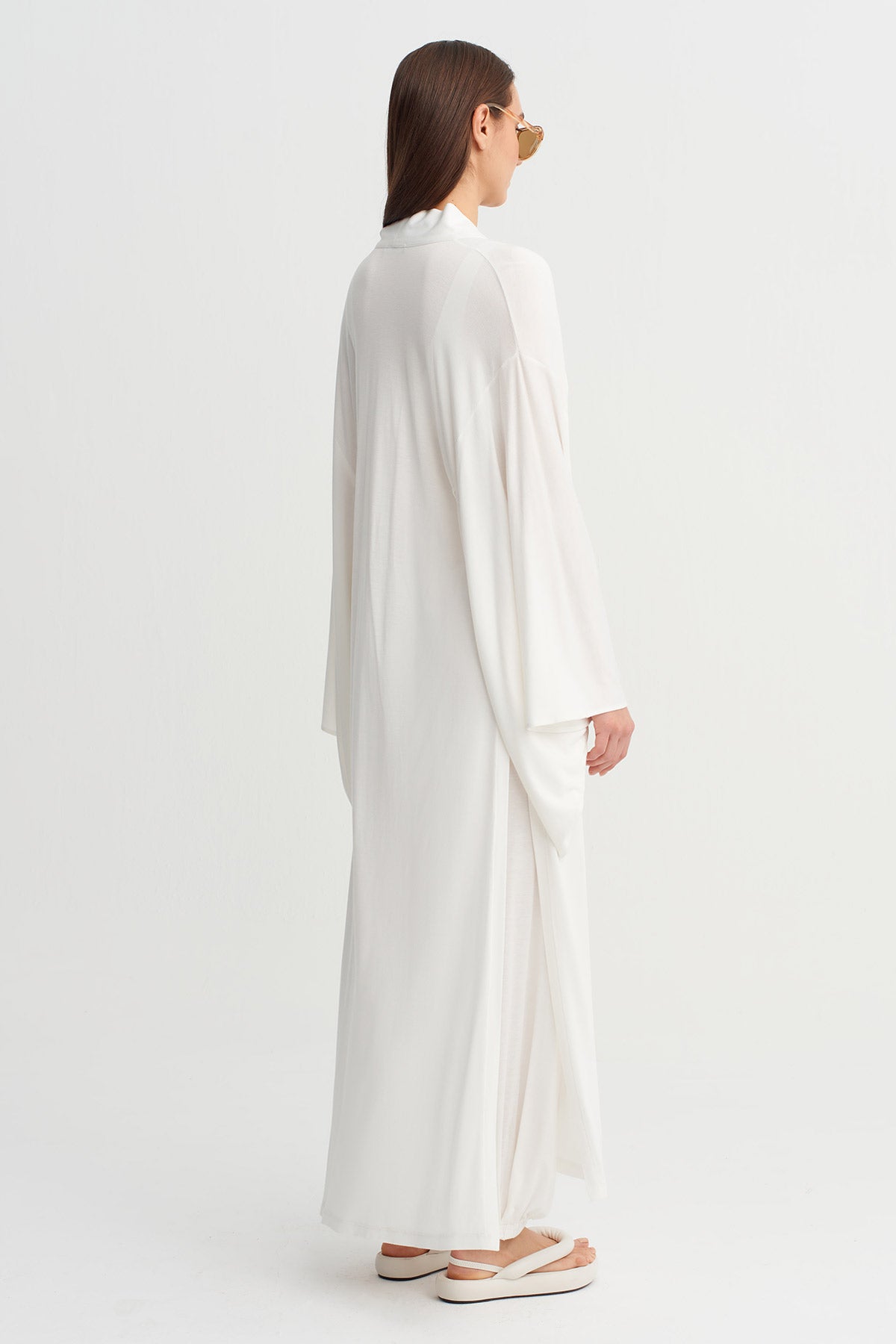 Off White Long Tie-Waist Kimono-Y265015039