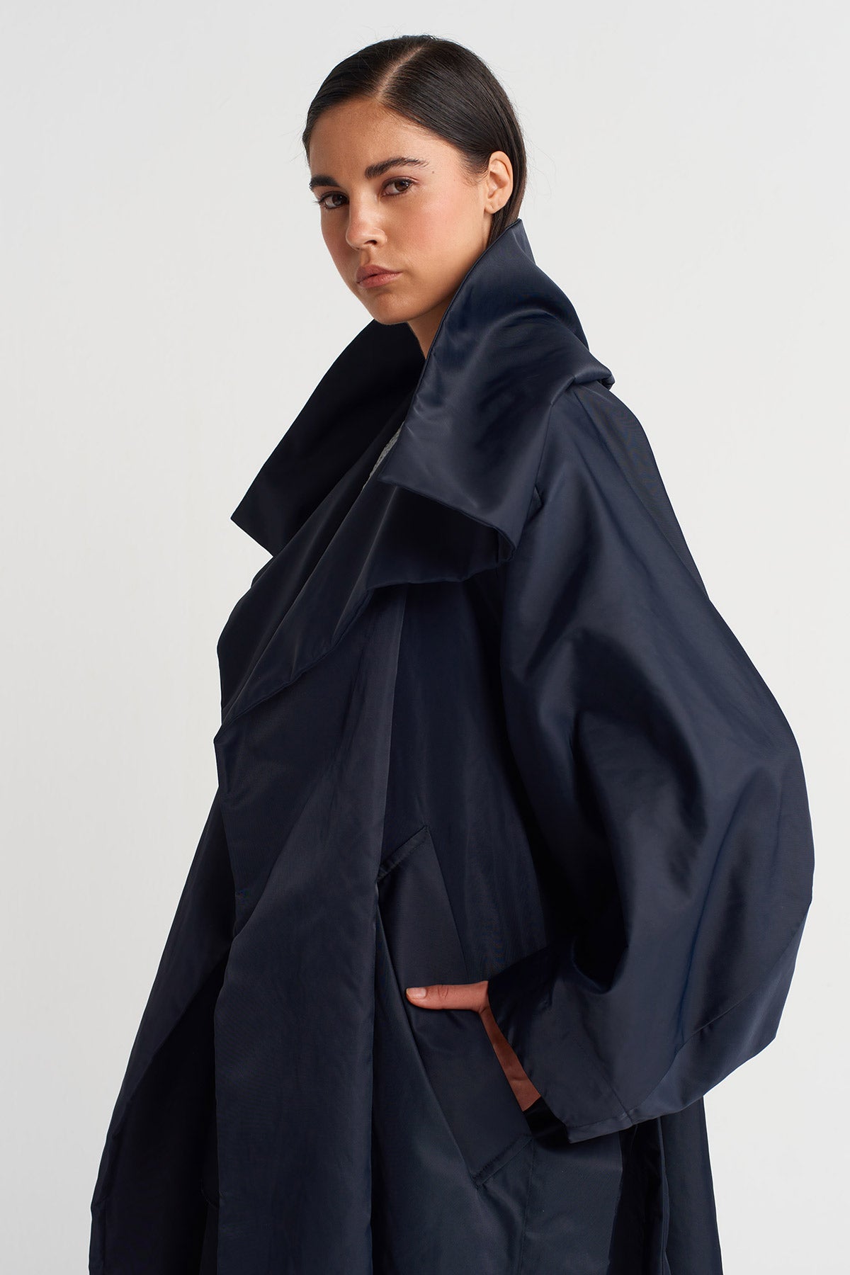 Night Blue Oversized Trench Coat-Y267017003