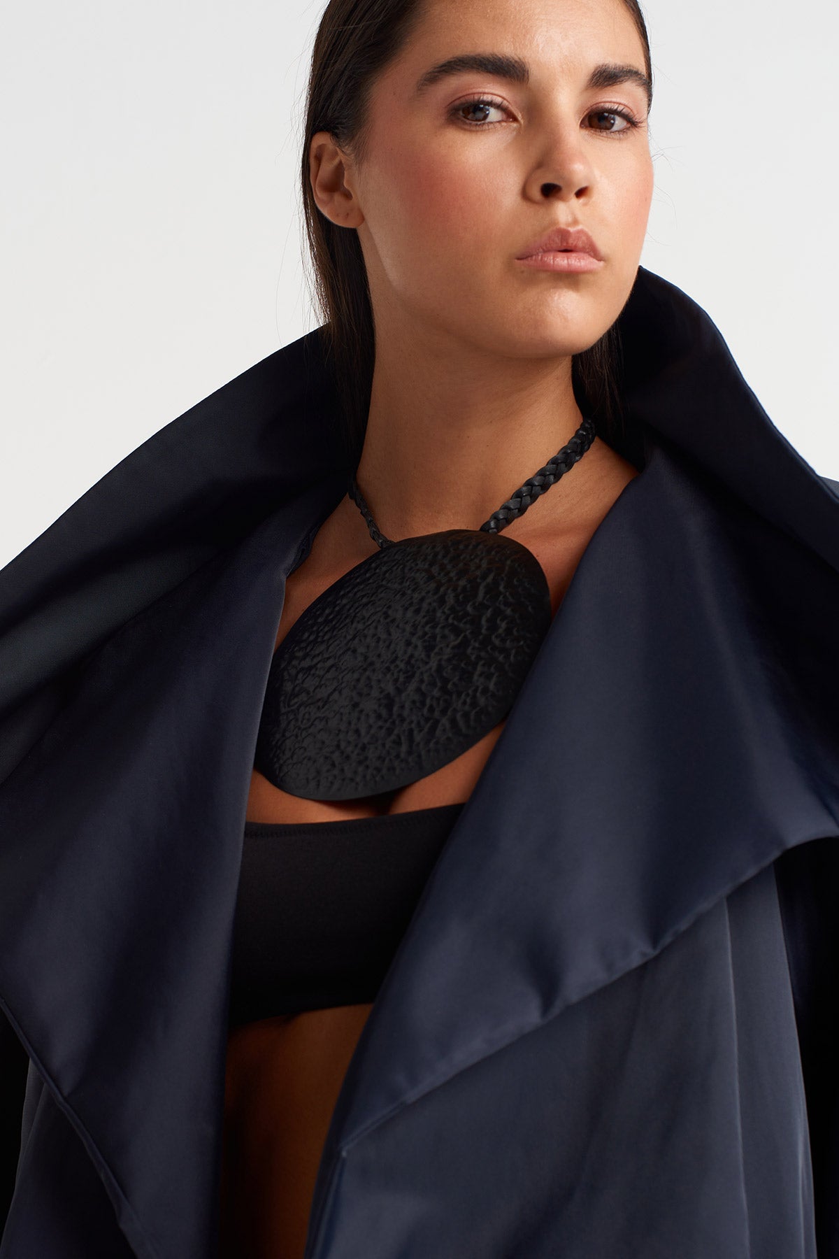 Night Blue Oversized Trench Coat-Y267017003