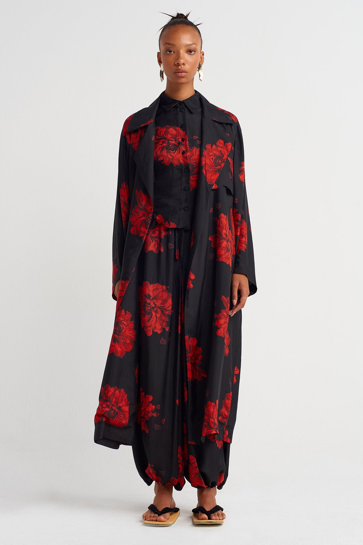 Floral Print Long Kimono-Y267017004