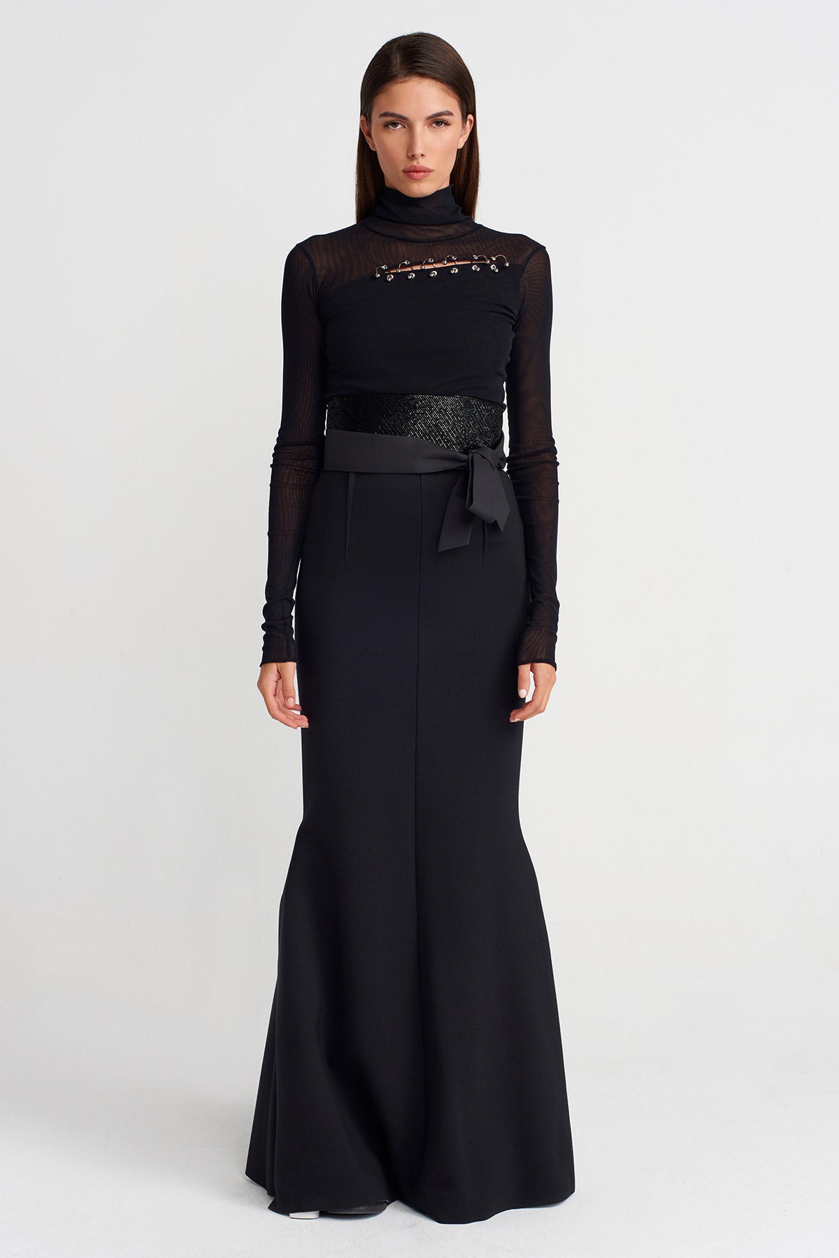 Black Stone-Texture Tie Belt-Y268018005