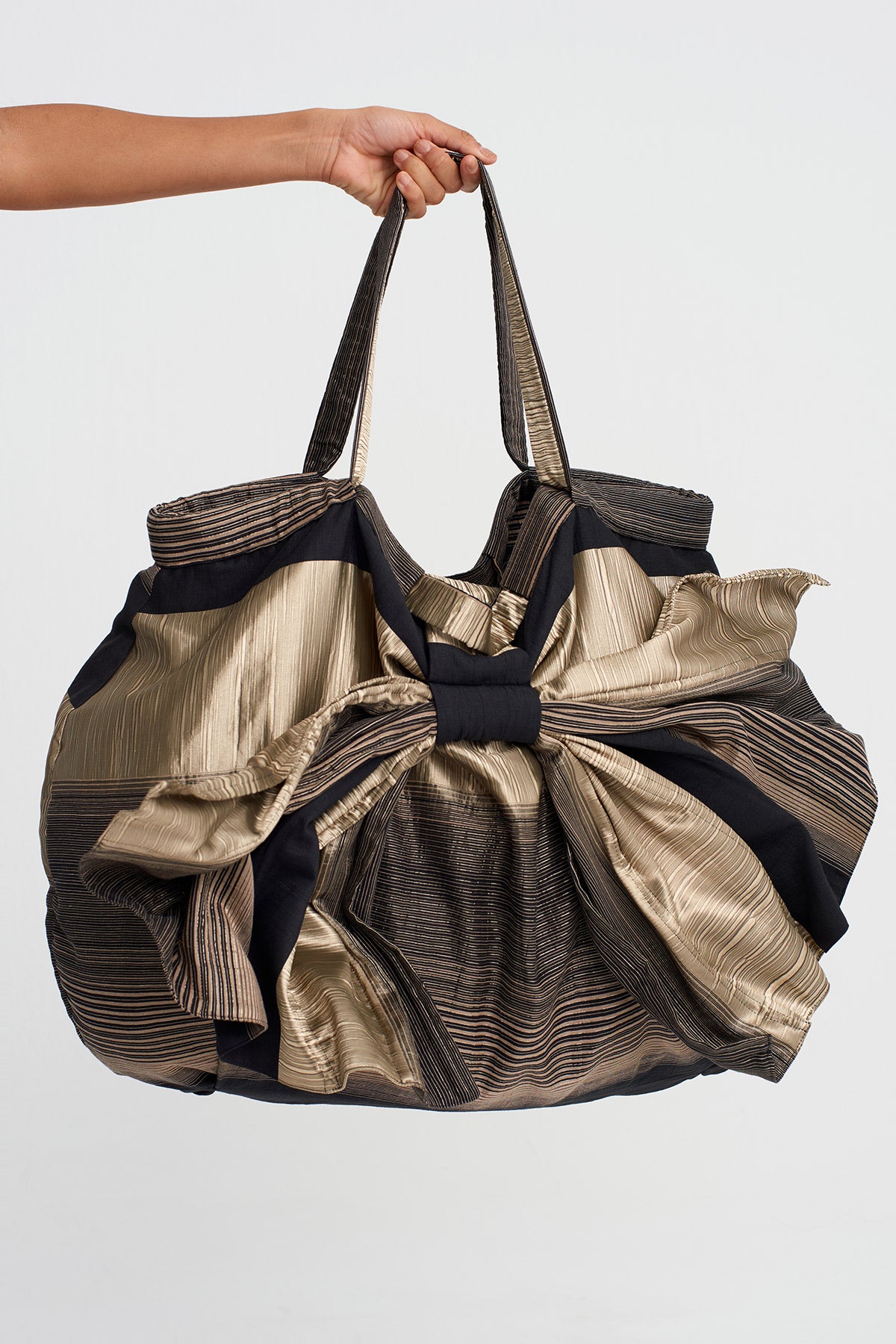 Black Bow Detail Patterned Shoulder Bag-Y268018014