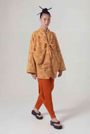 Bronze Patterned Tie-Front Kimono-Y265015031
