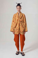 Bronze Patterned Tie-Front Kimono-Y265015031