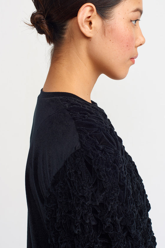 Black Velvet Embroidery Short Sleeve T-shirt-Y231011036