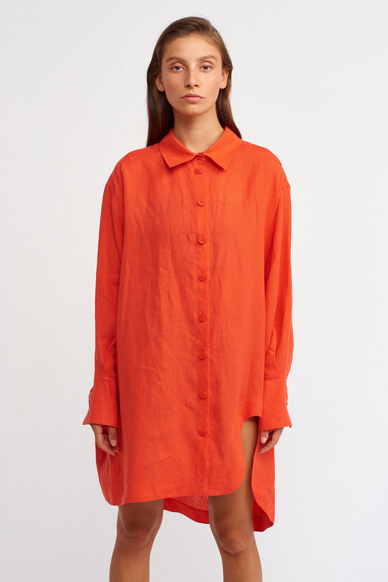 Orange Linen Long Shirt with Drop Slit-Y231011023