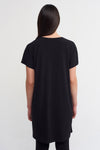 Black V-Neck Back Long Jersey T-shirt-Y231011066