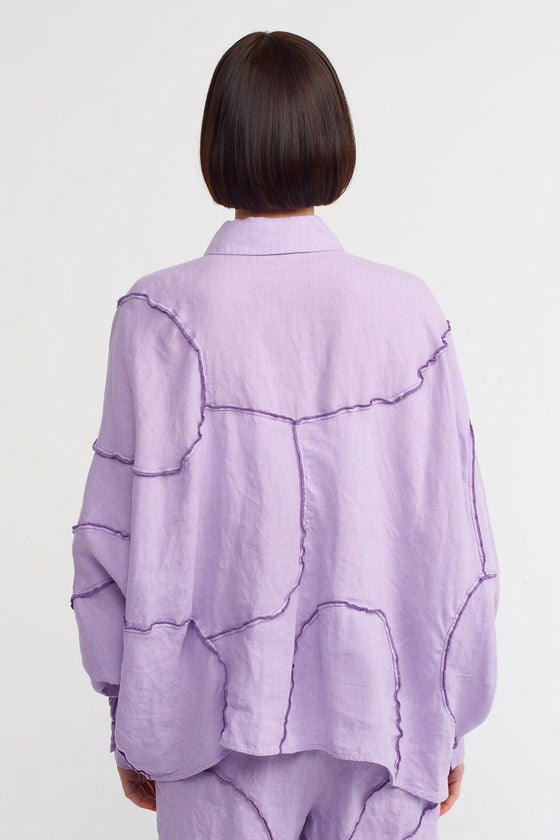 Lilac Stitch Detail Linen Shirt-Y231011115