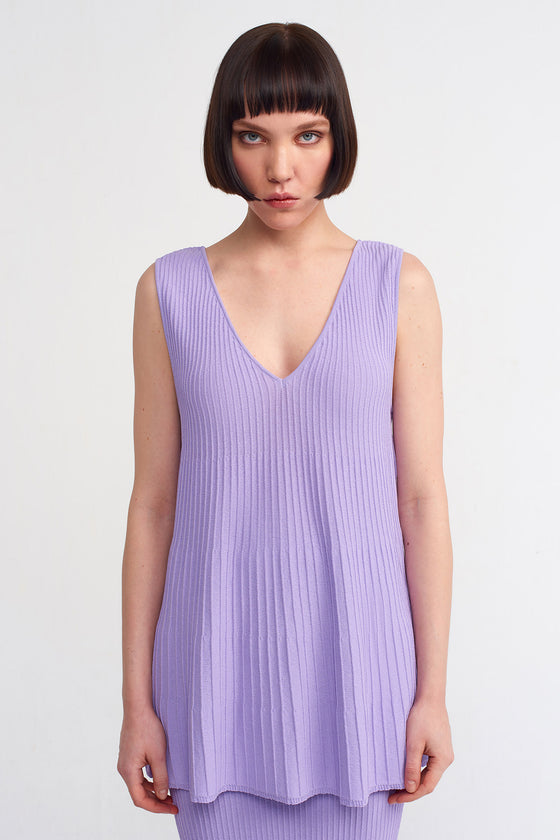 Lilac V Neck Knitwear Blouse-Y231011116