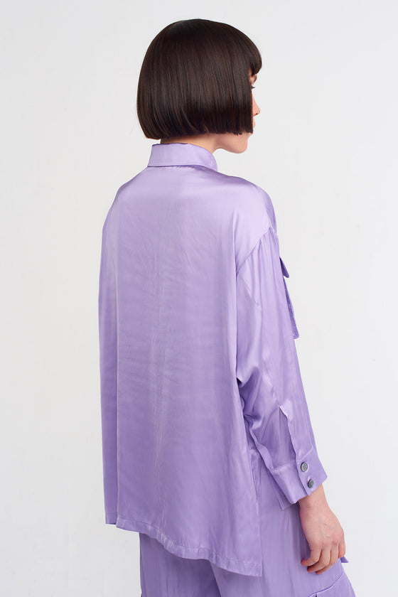 Lilac Cargo Pocket Satin Shirt-Y231011117