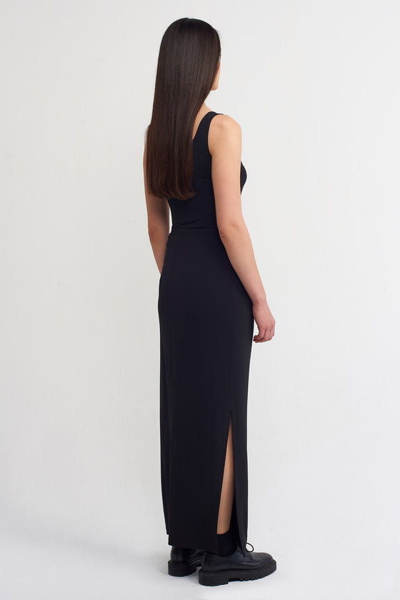 Black Slit Maxi Length Jersey Skirt-Y232012013