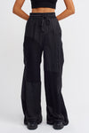 Black High Waist Fabric Block Palazzo Trousers-Y233013009