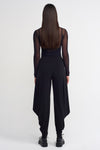 Black Side Draped Jersey Trousers-Y233013045