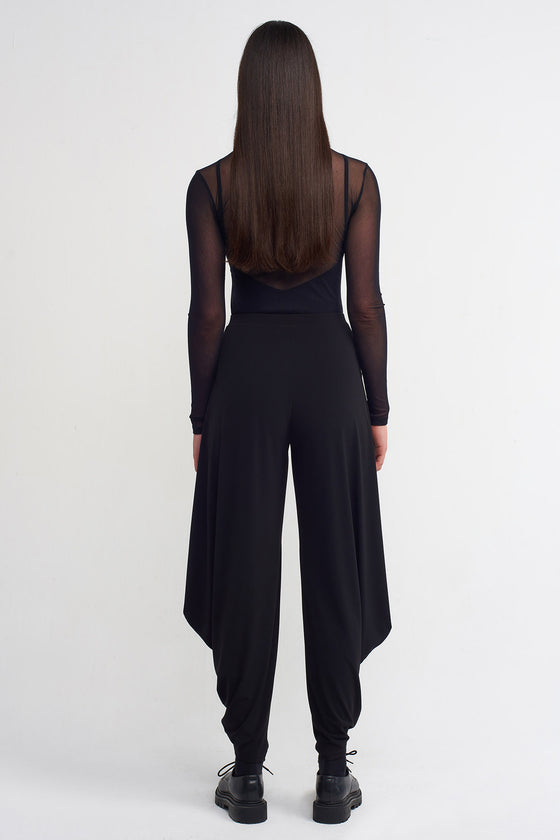 Black Side Draped Jersey Trousers-Y233013045