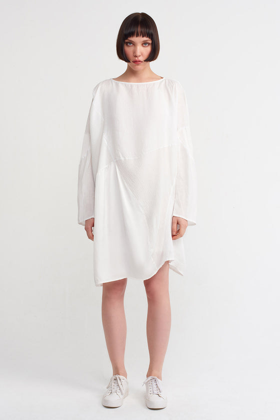 Off-White Fabric Block, Wide Collar Short Dress-Y234014012