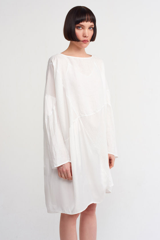 Off-White Fabric Block, Wide Collar Short Dress-Y234014012