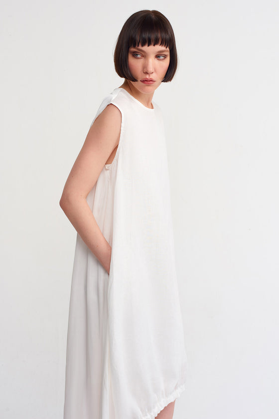 Off-White Double Fabric, Shrinkable Front Dress-Y234014016