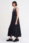 Black Double Fabric, Belted Midi Length Dress-Y234014021