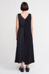 Black Double Fabric, Belted Midi Length Dress-Y234014021