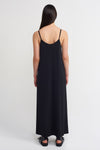 Black Thin Straps Slit Jersey Dress-Y234014084