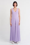 Lilac V Neck Midi Jersey Dress-Y234014159