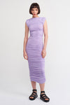 Lilac Pleated Tight Jersey Dress-Y234014160