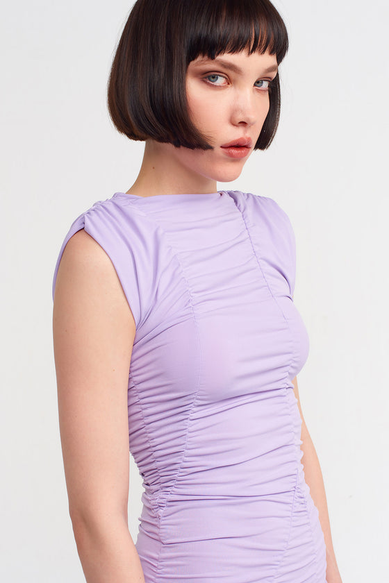 Lilac Pleated Tight Jersey Dress-Y234014160