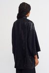 Black / Black Sequin Embroidered Short Kimono-Y235015049