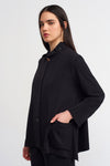 Black High Collar Buttoned Jersey Cardigan-Y235015060