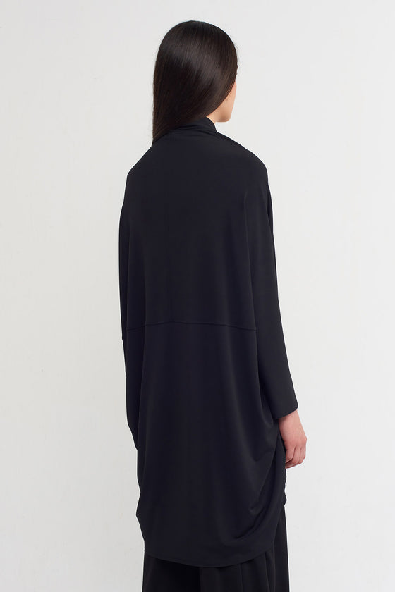 Black V Cut Buttoned Jersey Cardigan-Y235015061