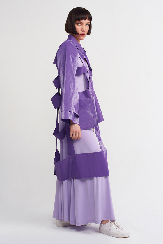 Purple Window Detailed Trench Jacket-Y235015114