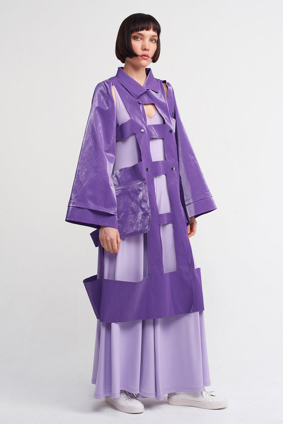 Purple Window Detailed Trench Jacket-Y235015114