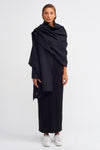Black Embroidered Linen Shawl with Laser Cut Window-Y236016005
