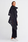 Black Embroidered Linen Shawl with Laser Cut Window-Y236016005