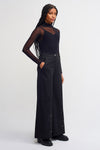 Black High Waist Embroidered Trousers-Y233013035