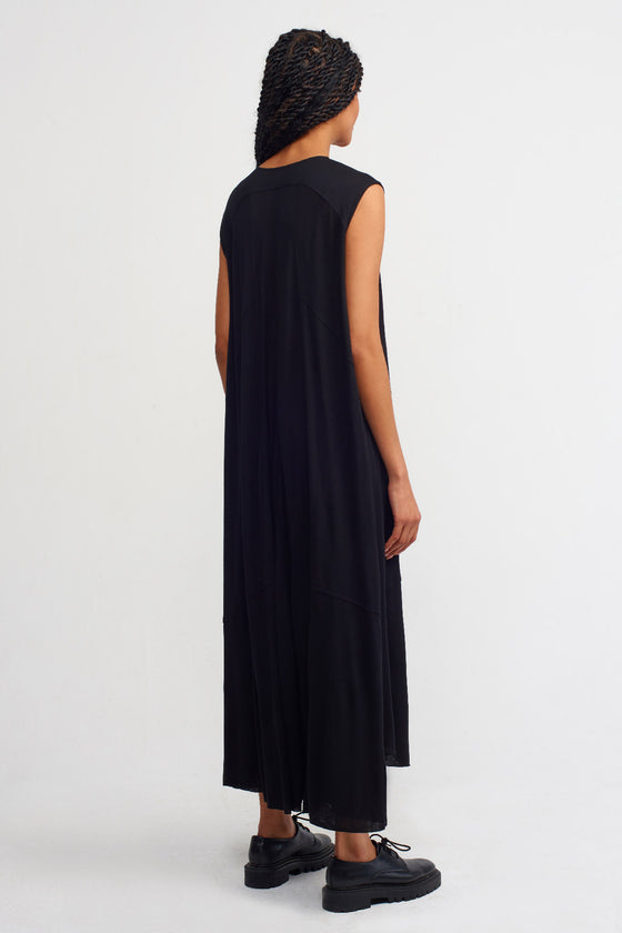 Black V-Neck Sleeveless Long Dress-Y234014043