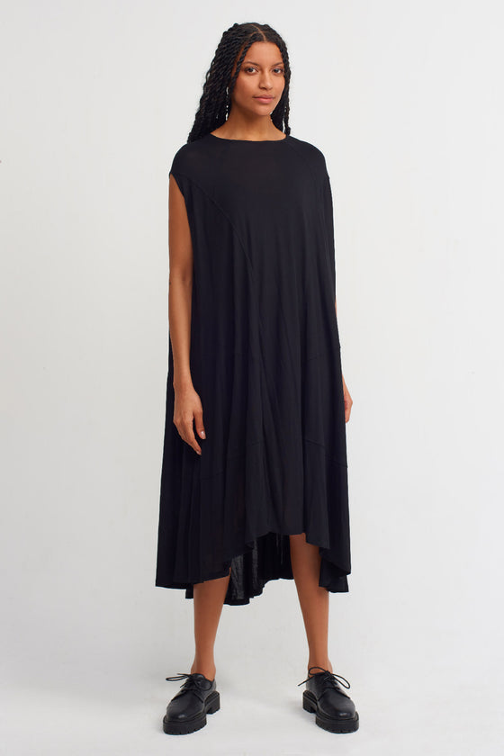 Black Off Shoulder Round Neck Midi Dress-Y234014044