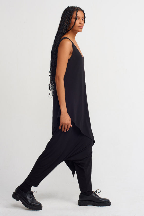 Black Double Breasted Pieced Shalwar Jumpsuit-Y234014045