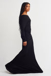 Black Off Shoulder Tail Dress-Y234014060