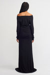 Black Off Shoulder Tail Dress-Y234014060