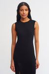 Black Slit Sleeveless Corduroy Dress-Y234014072